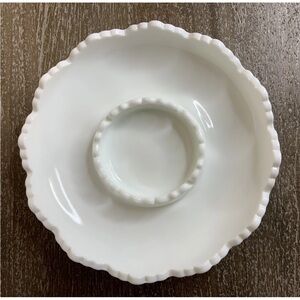 Fenton White Milk Glass Hobnail Chip & Dip Bowl Plate Ashtray Candle Holder